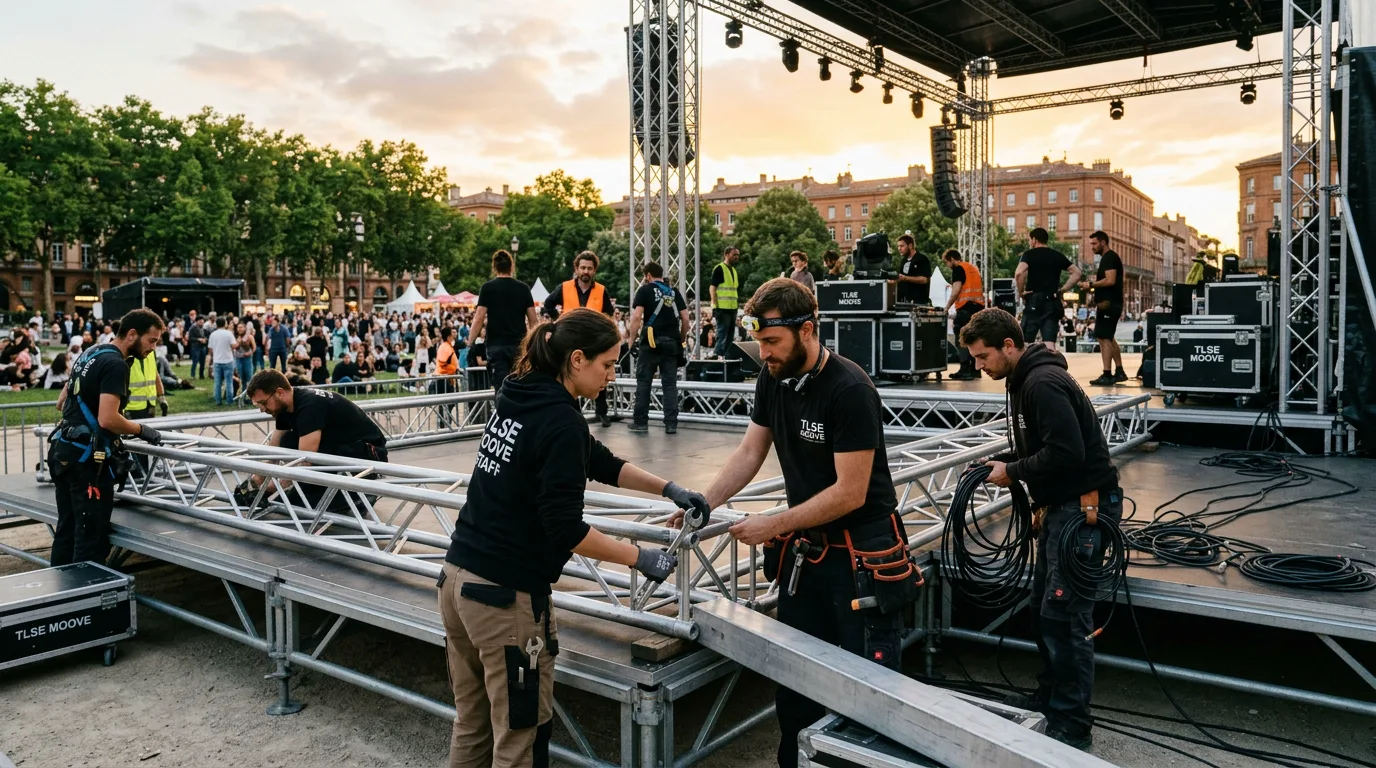 Équipe technique de TLSE MOOVE assurant la logistique scénique